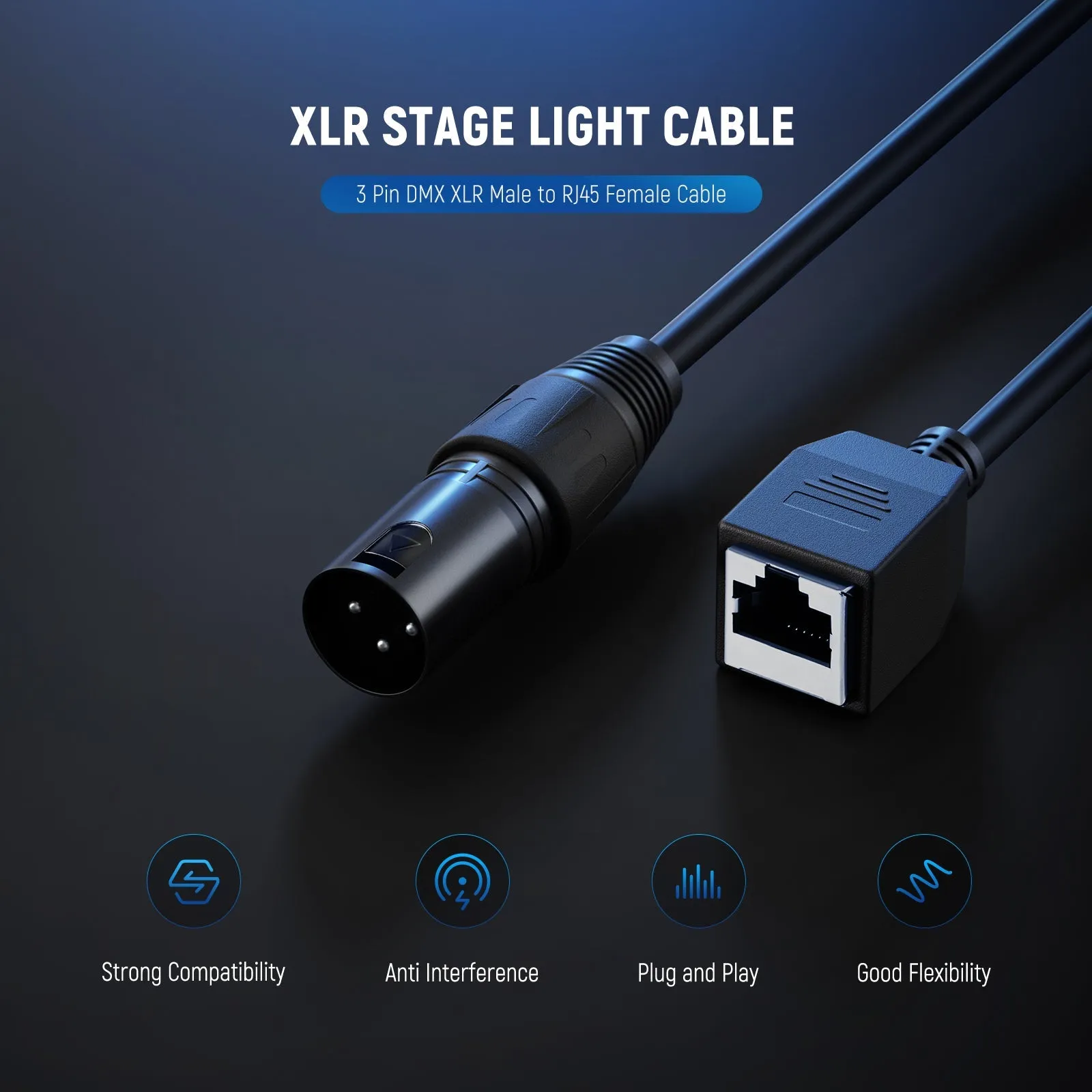 NEEWER NC005 2 Pack 3 Pin DMX XLR Male to RJ45 Female Cable