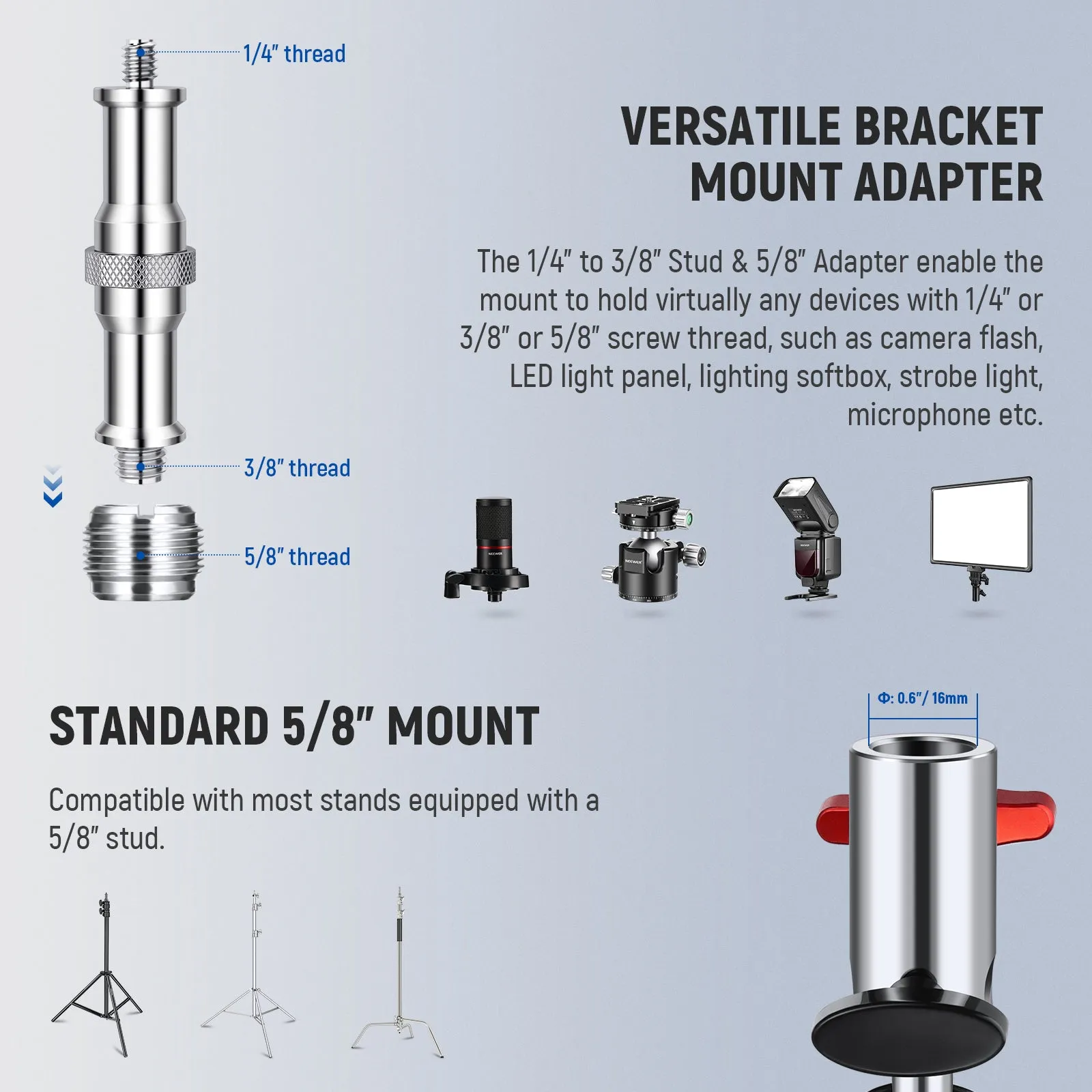 NEEWER UA020 Heavy Duty Light Stand Head Adapter