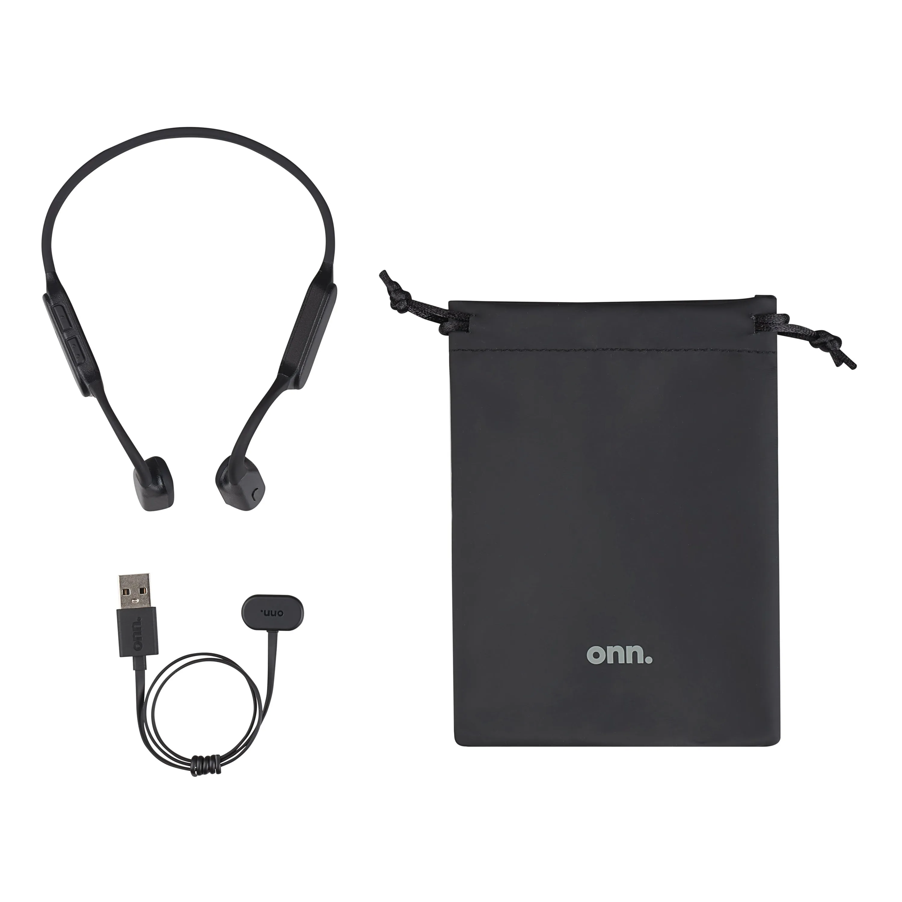 onn. Wireless Bone Conduction Headphones with Storage Pouch, New