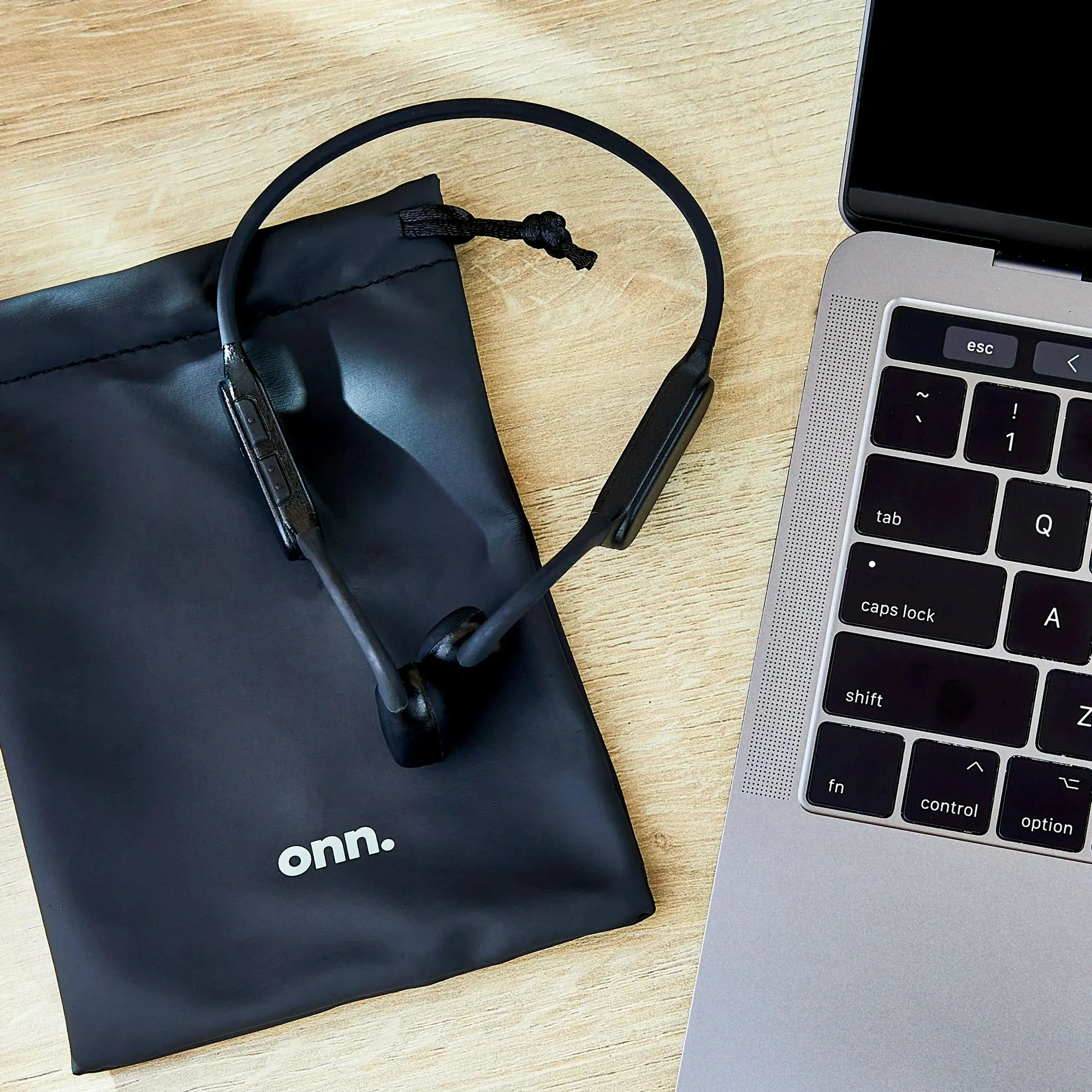 onn. Wireless Bone Conduction Headphones with Storage Pouch, New