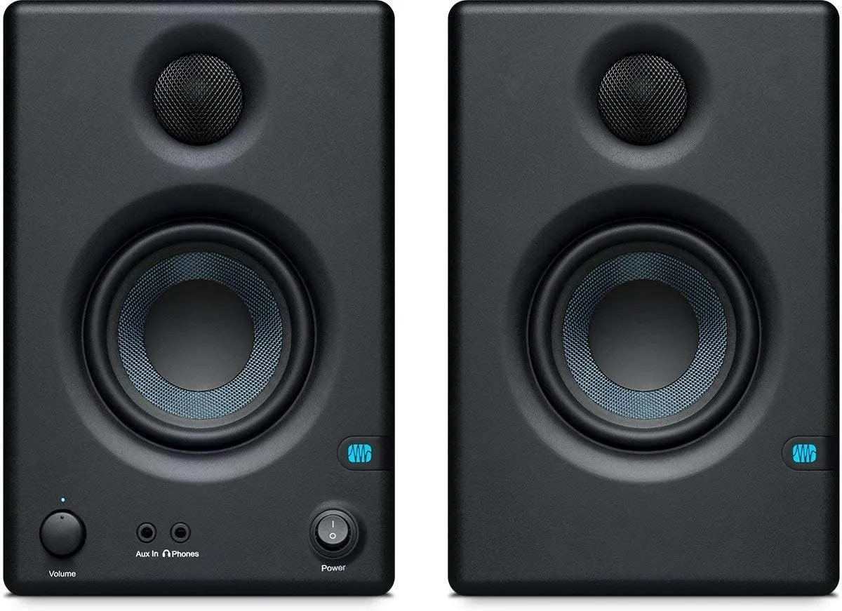 PreSonus Eris E3.5 2-Way Active Powered Studio Monitor Studio Pair, Microphone Stand, Pop Filter, Studio Microphone/XLR Cable, 2 TS Instrument Cables