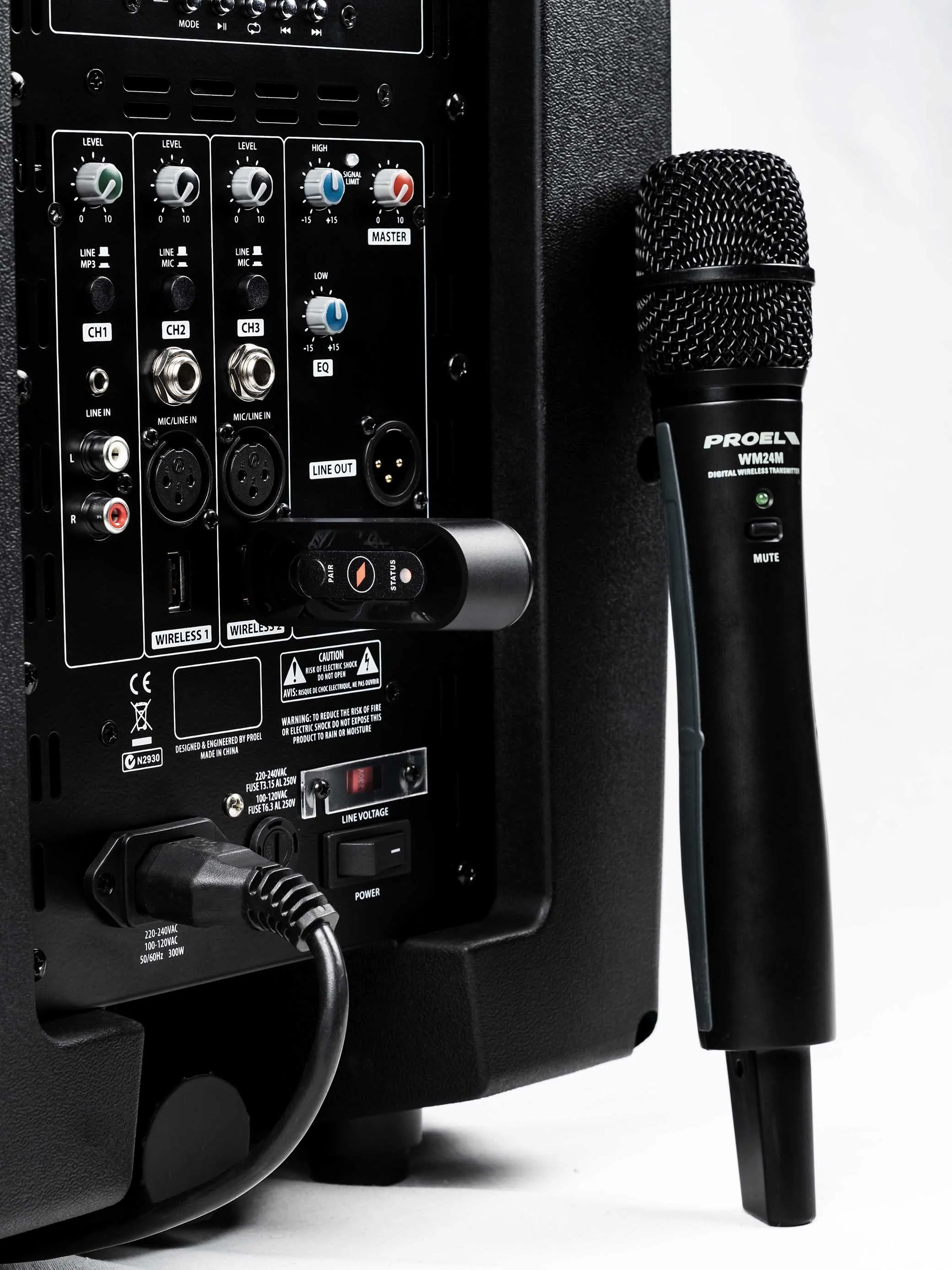 Proel V10WAVE V-WAVE Series Bi-Amplified 2-Way 10" Loudspeaker Sound System with 3-Channel Mixer and Media Player