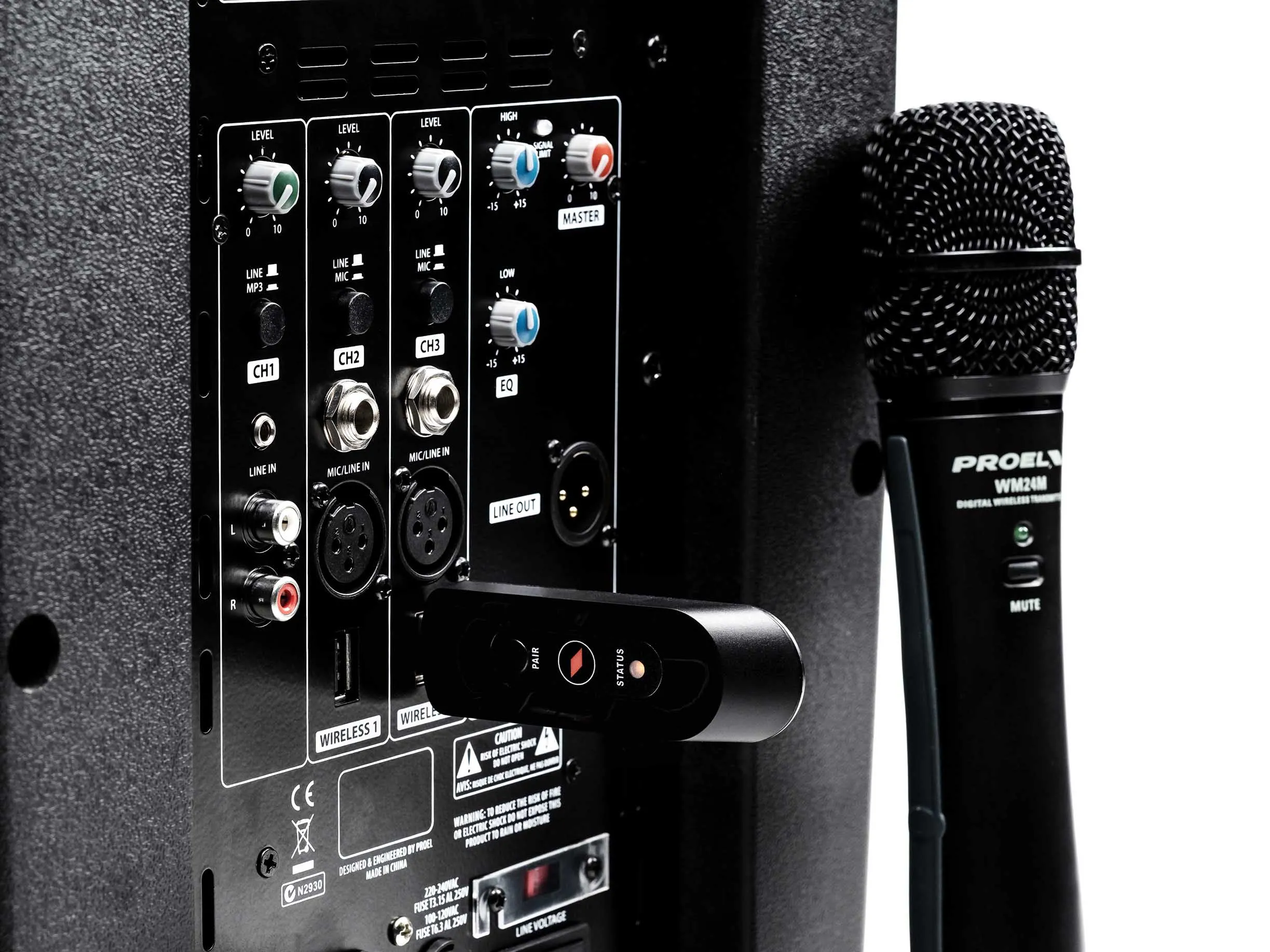 Proel V10WAVE V-WAVE Series Bi-Amplified 2-Way 10" Loudspeaker Sound System with 3-Channel Mixer and Media Player