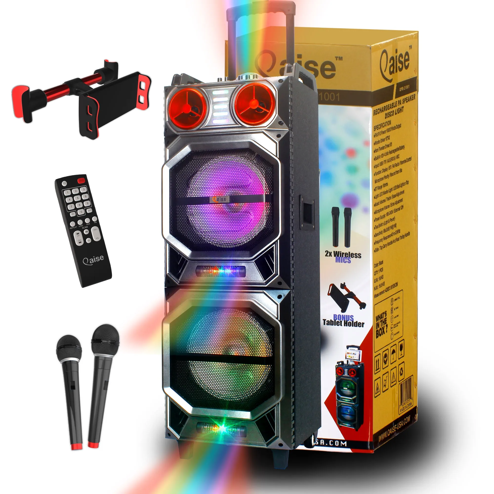 QPB-21001 High Power 10000W Dual 10" Rechargeable Bluetooth karaoke speaker