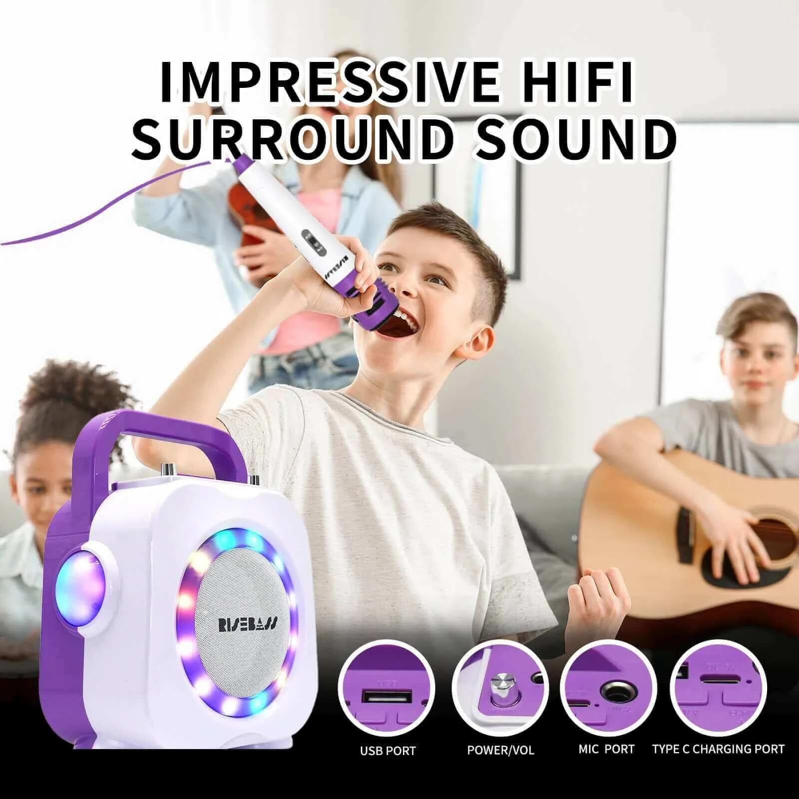 Risebass Karaoke Machine with 2 Microphones