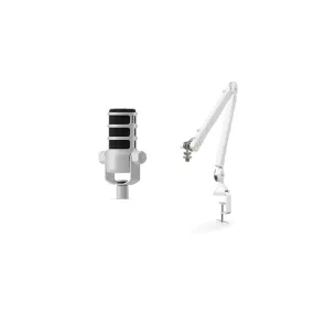 Rode PodMic Dynamic Broadcast Microphone And PSA1  Professional Studio Arm Combo - White