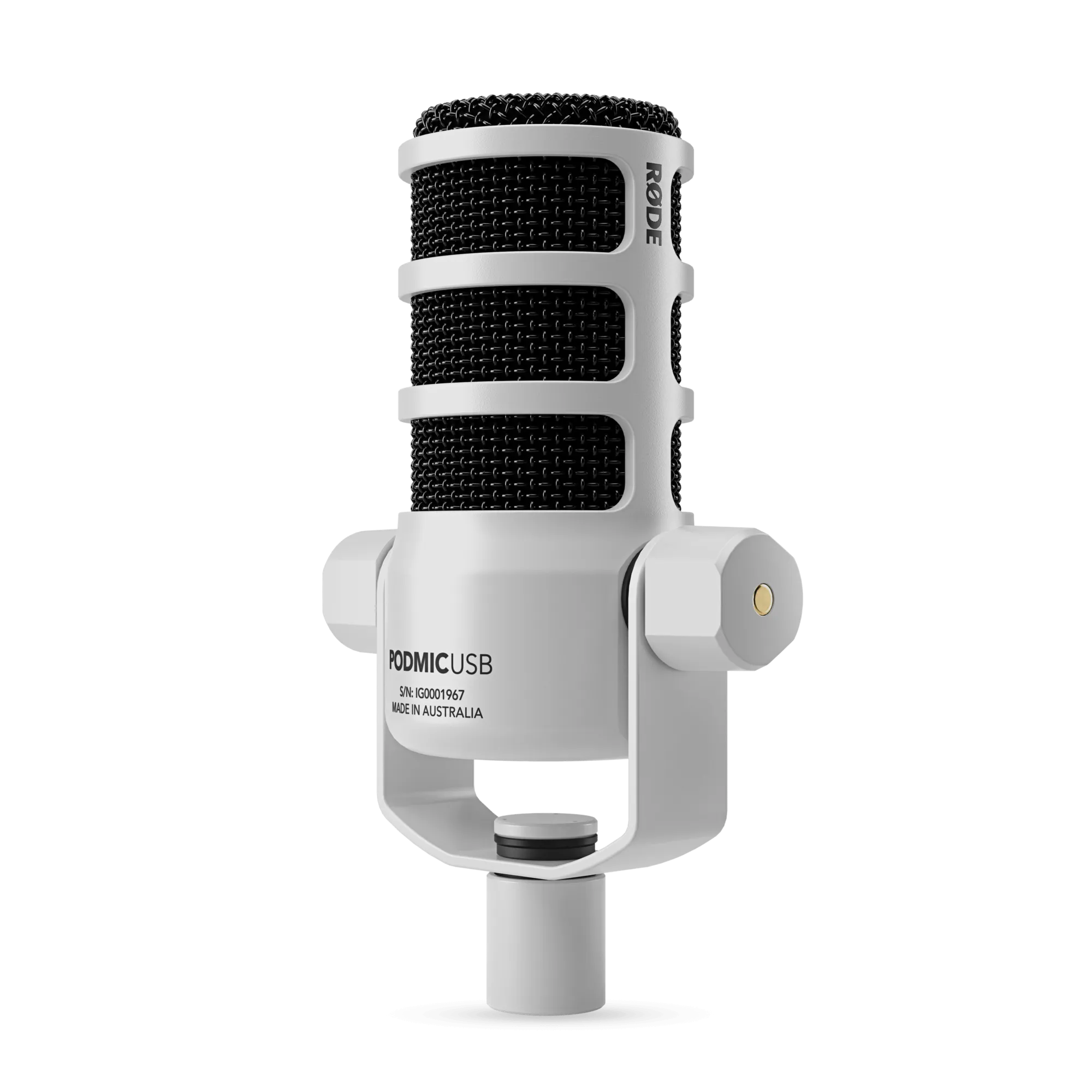 Rode PodMic USB Versatile Dynamic Broadcast Microphone And PSA1  Professional Studio Arm Combo - White