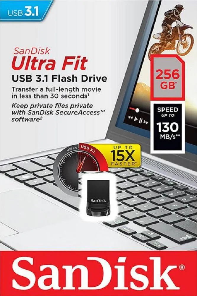 Sandisk Ultra Fit 256GB USB 3.1 Flash Drive, Speed Up to 130MB/s (SDCZ430-256G-G46)