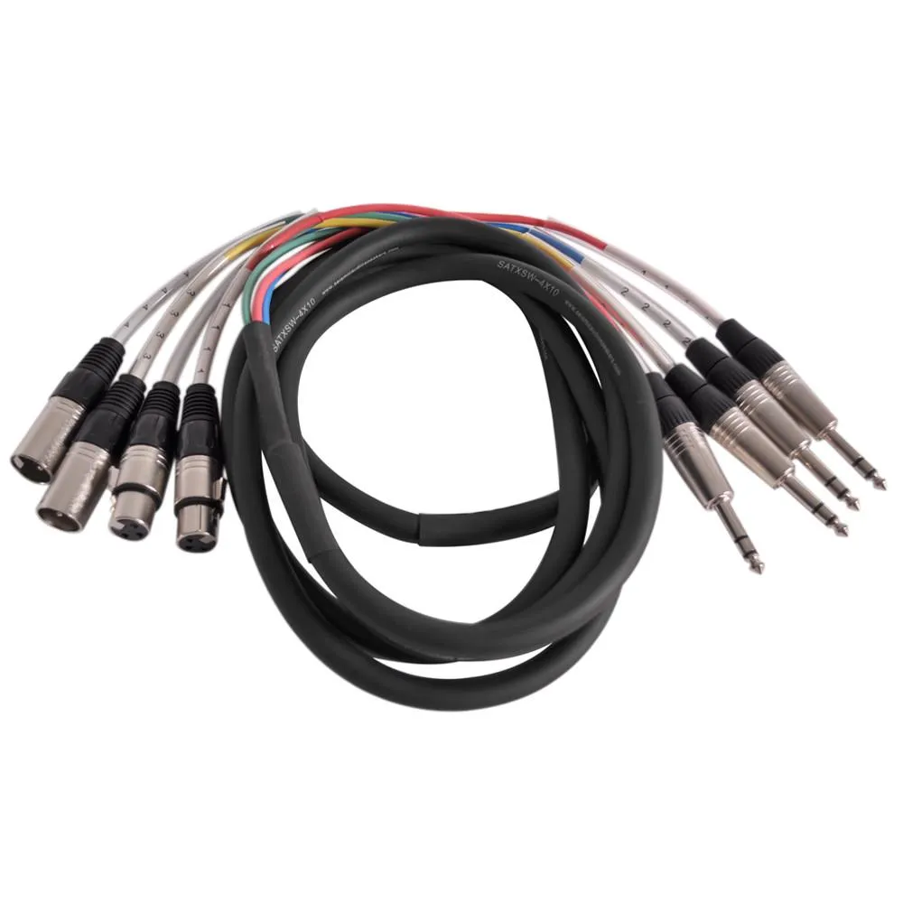 SATXSW-4x10 - 10 Foot Send and Return Snake Cable - 4 TRS to 2 XLR Male and 2 XLR Female