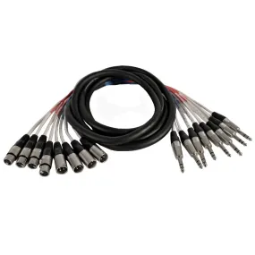 SATXSW-8x10 - 10 Foot Send and Return Snake Cable - 8 TRS to 4 XLR Male and 4 XLR Female