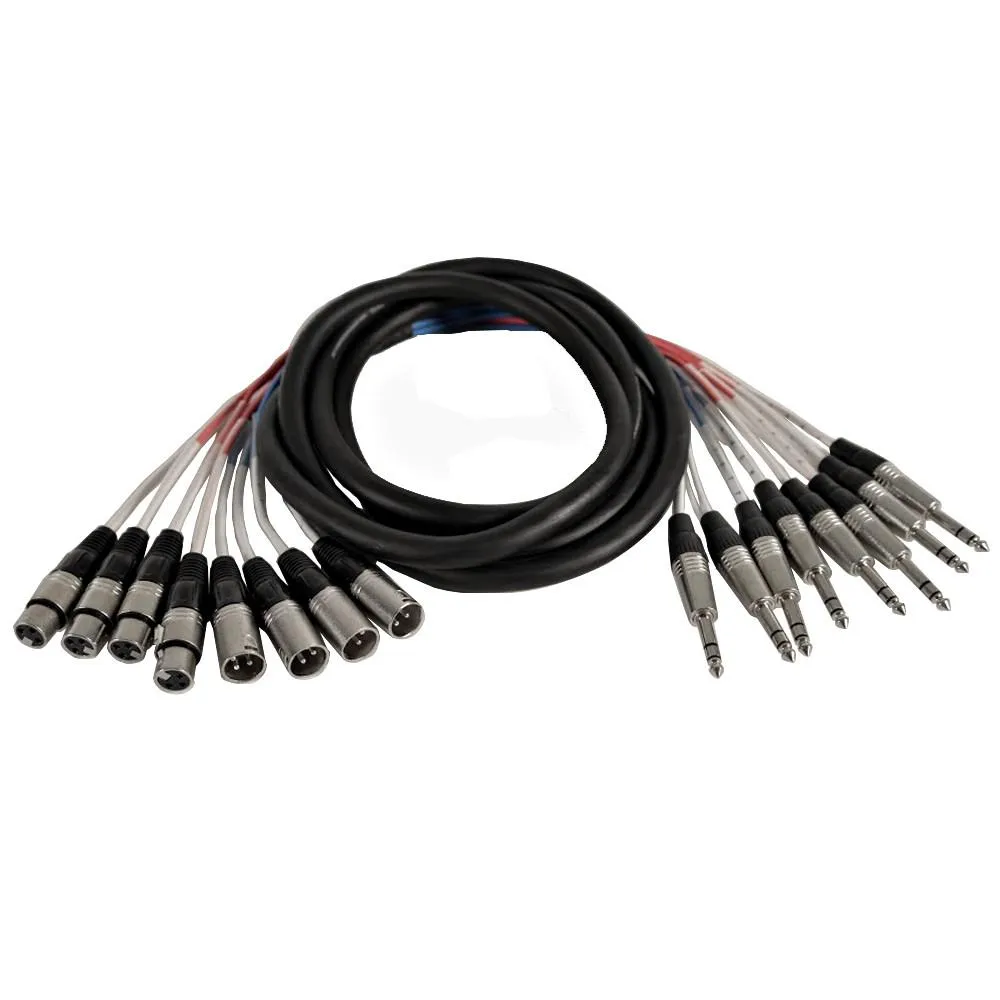 SATXSW-8x10 - 10 Foot Send and Return Snake Cable - 8 TRS to 4 XLR Male and 4 XLR Female
