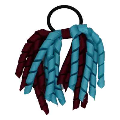 School Hair Accessories Short Curly Ponytail Streamer Hair Tie - Burgundy (28 colours options to pick from)