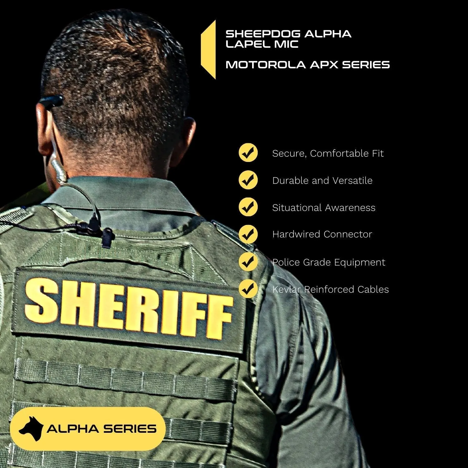 Sheepdog ALPHA Lapel Microphone, Motorola 2-Pin