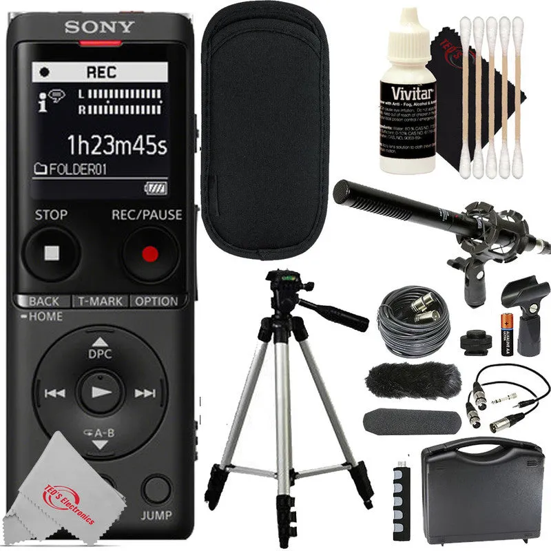 Sony UX570 Digital Voice Recorder Black   VidPro 1"Pr Shotgun Microphone Kit w/ Case and Accessory Kit