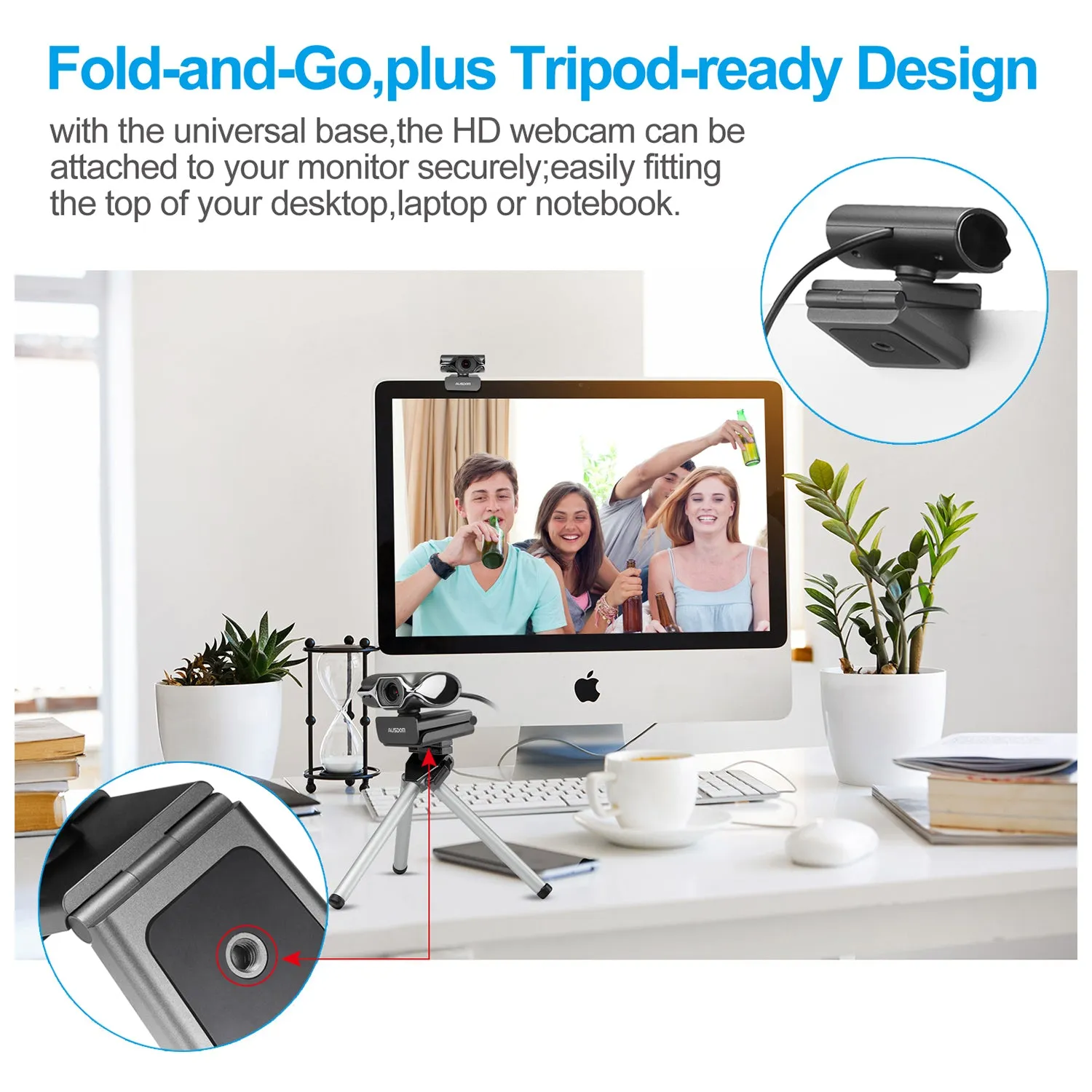 Stream Webcam 1080P Web Camera with Noise Cancelling Mic USB Plug and Play