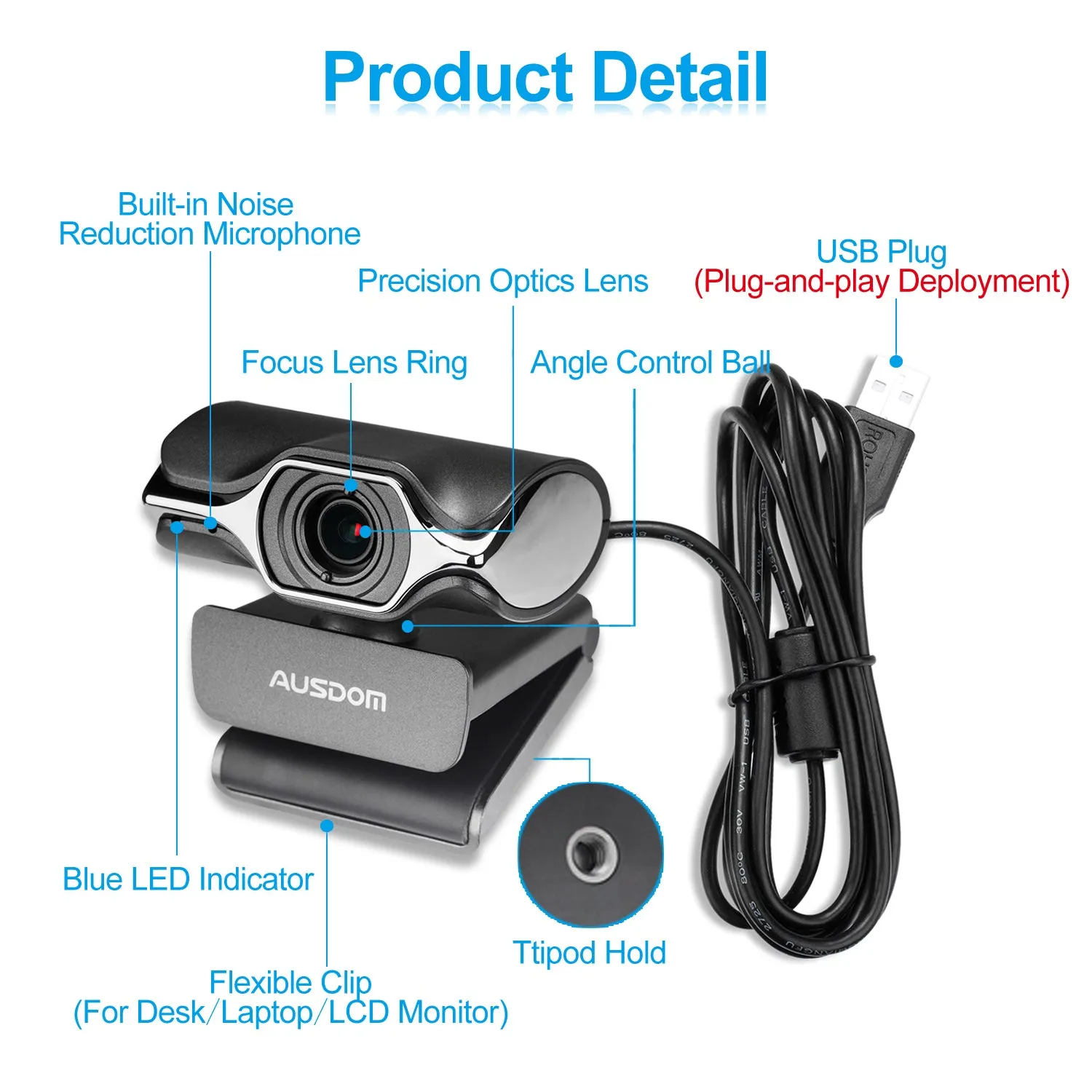 Stream Webcam 1080P Web Camera with Noise Cancelling Mic USB Plug and Play