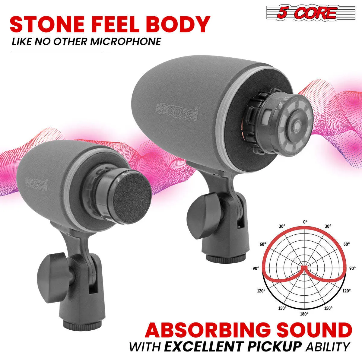 Tabla Mic High Sensitivity Snare Tom Instrument Microphone with Dynamic Moving Coil Uni-Directional Pick Up Pattern Swivel Mount Durable Steel Mesh Grille - 5 Core TABLA MIC 2XP