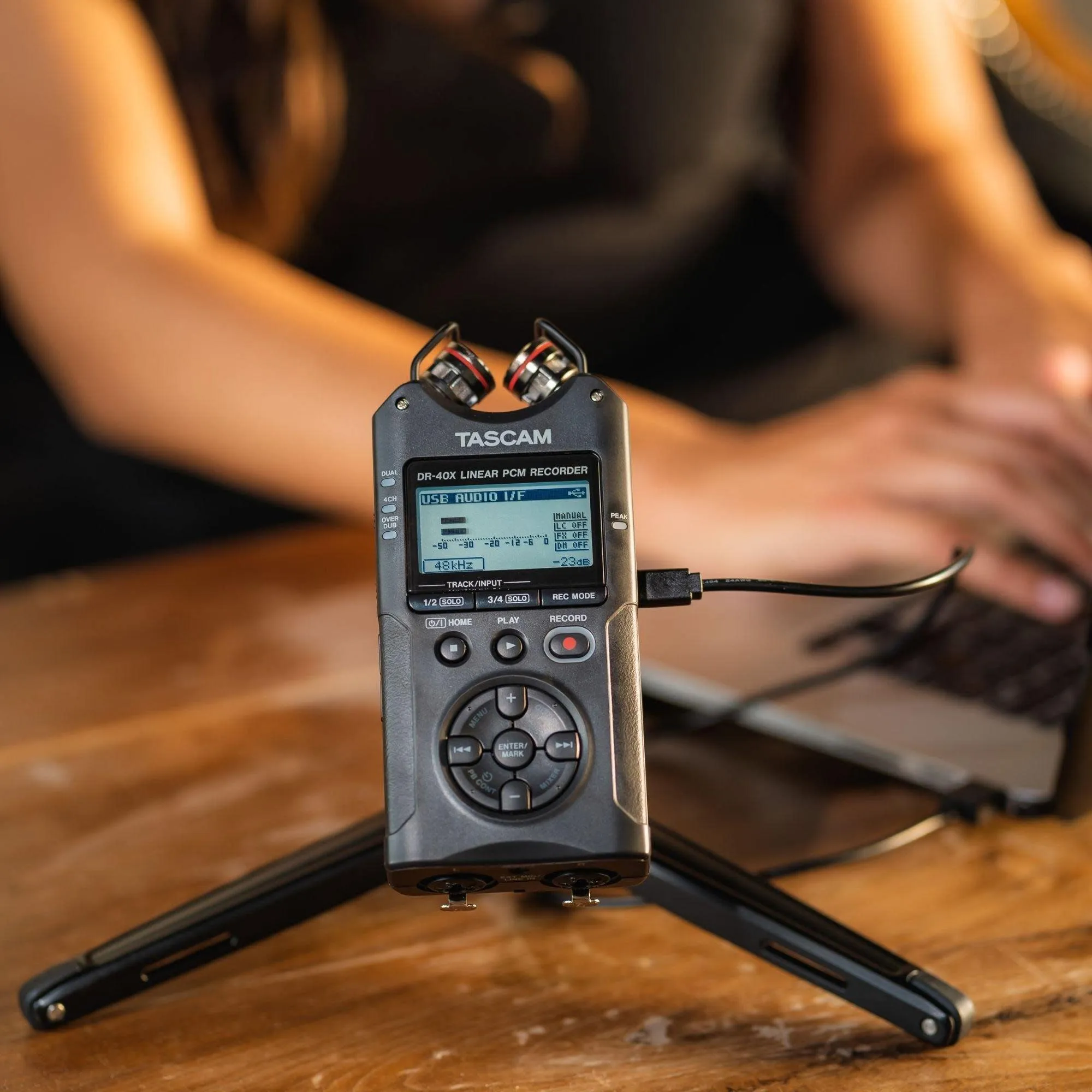 Tascam DR-40X Four-Track Digital Audio Recorder and USB Audio Interface, Black