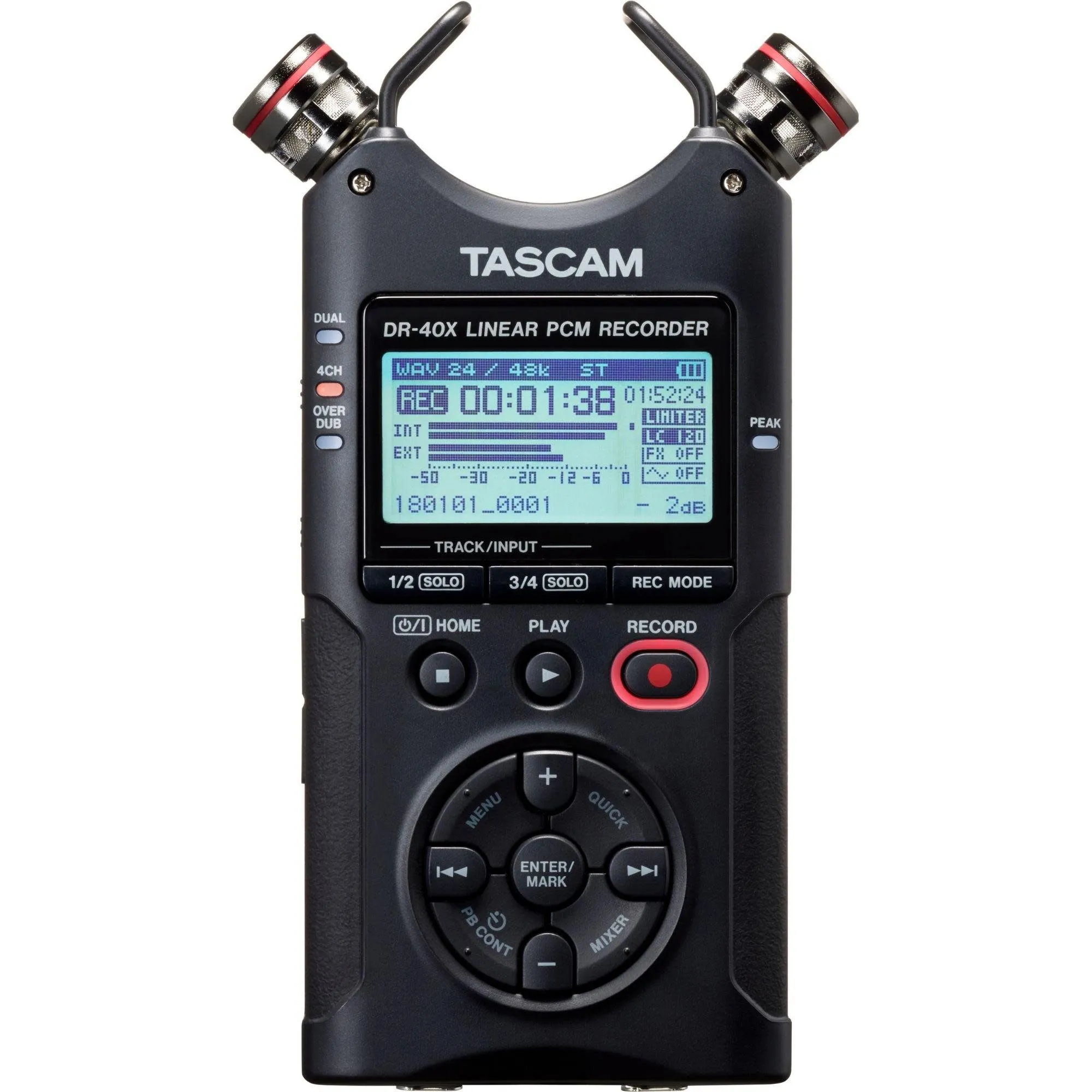 Tascam DR-40X Four-Track Digital Audio Recorder and USB Audio Interface, Black