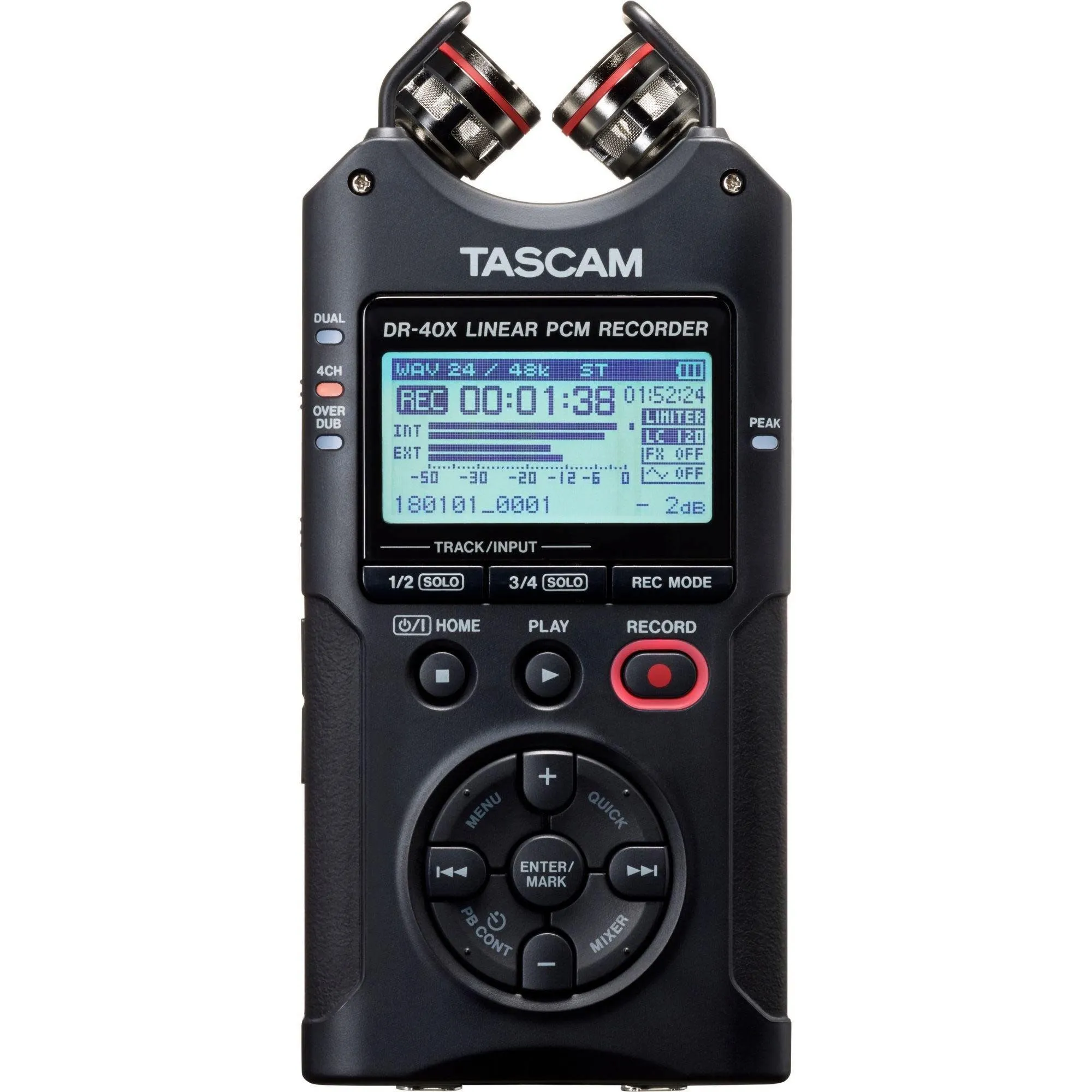 Tascam DR-40X Four-Track Digital Audio Recorder and USB Audio Interface, Black