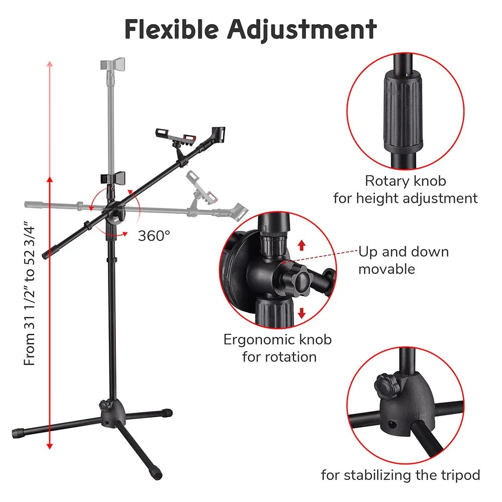 TheLAShop Mic Stand Boom Arm Dual Mic Mounts & Phone Holder 2'8" to 5'11"H