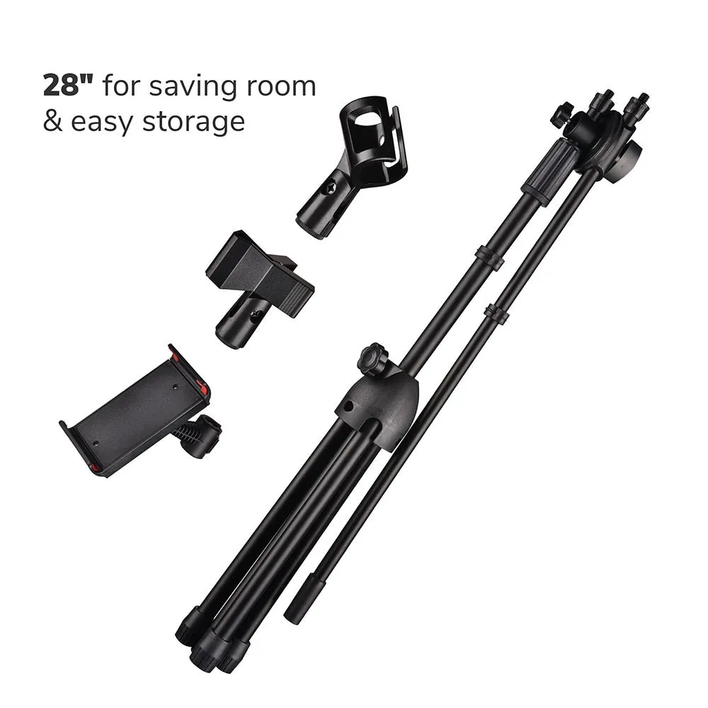 TheLAShop Mic Stand Boom Arm Dual Mic Mounts & Phone Holder 2'8" to 5'11"H