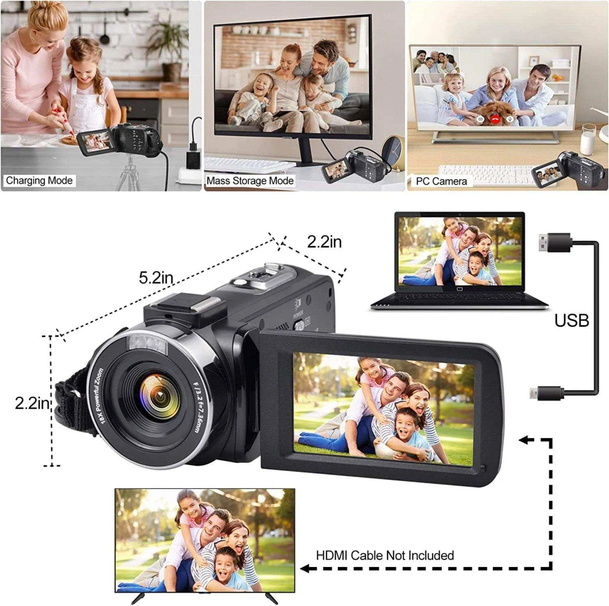 TUTT 8K 48MP Camcorder WIFI Digital Video Camera For Youtube Streaming Vlogging Recorder 18X Time-Lapse WIFI Webcam Night Vision Stabilizer 128GB SanDisk 3 in 1 SD/TF/Charging Kit