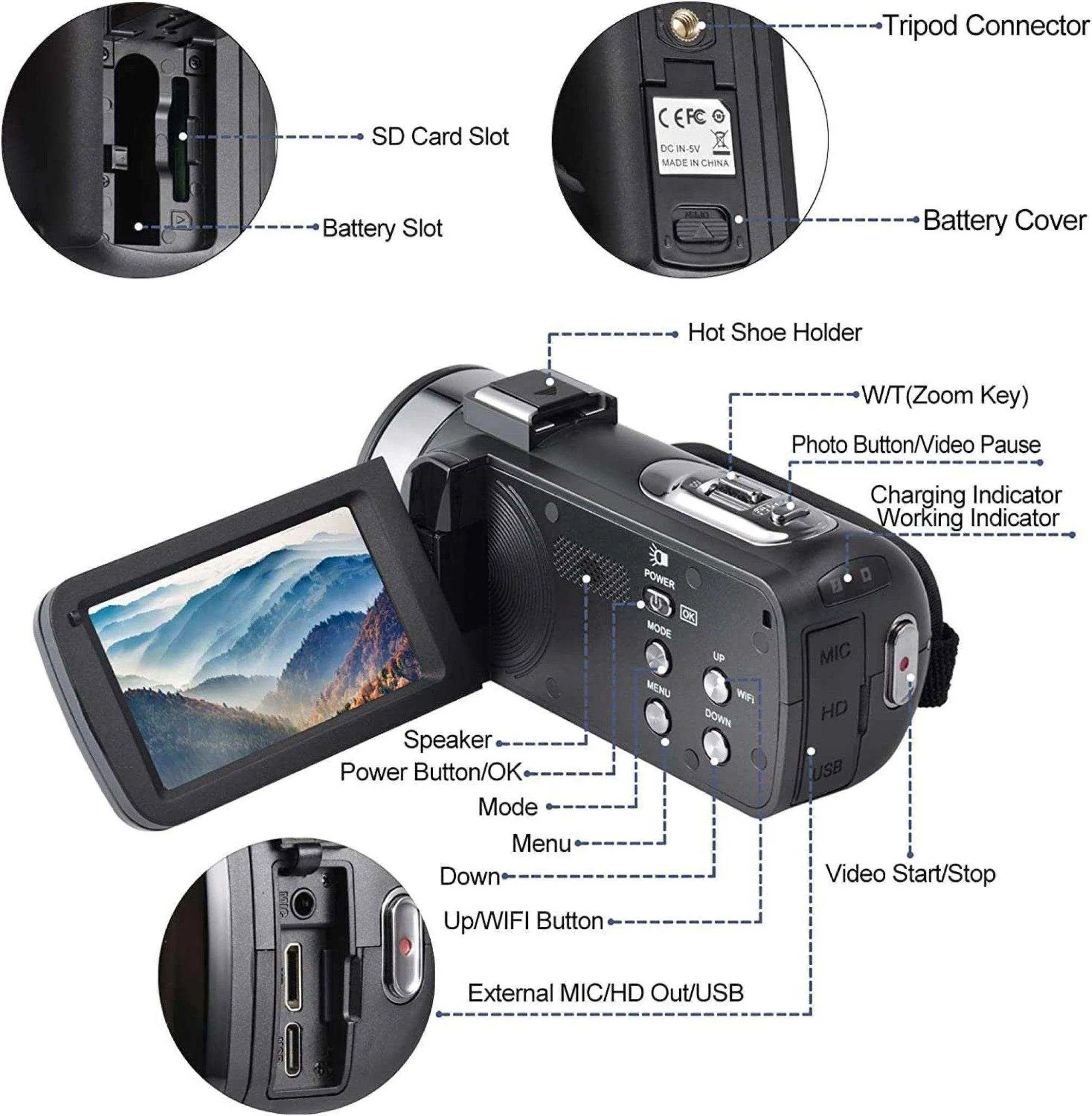TUTT 8K 48MP Camcorder WIFI Digital Video Camera For Youtube Streaming Vlogging Recorder 18X Time-Lapse WIFI Webcam Night Vision Stabilizer 128GB SanDisk 3 in 1 SD/TF/Charging Kit