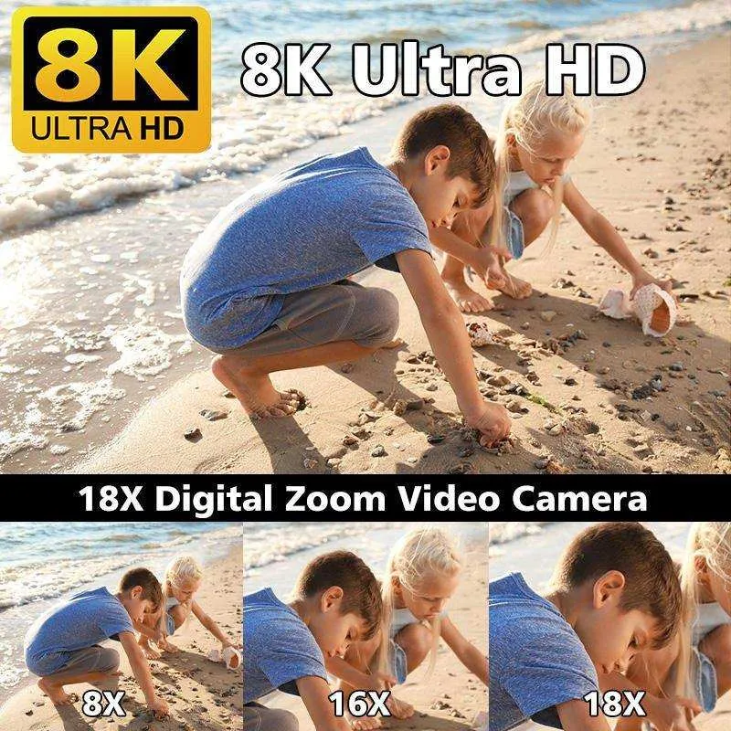 TUTT 8K 48MP Camcorder WIFI Digital Video Camera For Youtube Streaming Vlogging Recorder 18X Time-Lapse WIFI Webcam Night Vision Stabilizer 128GB SanDisk 3 in 1 SD/TF/Charging Kit