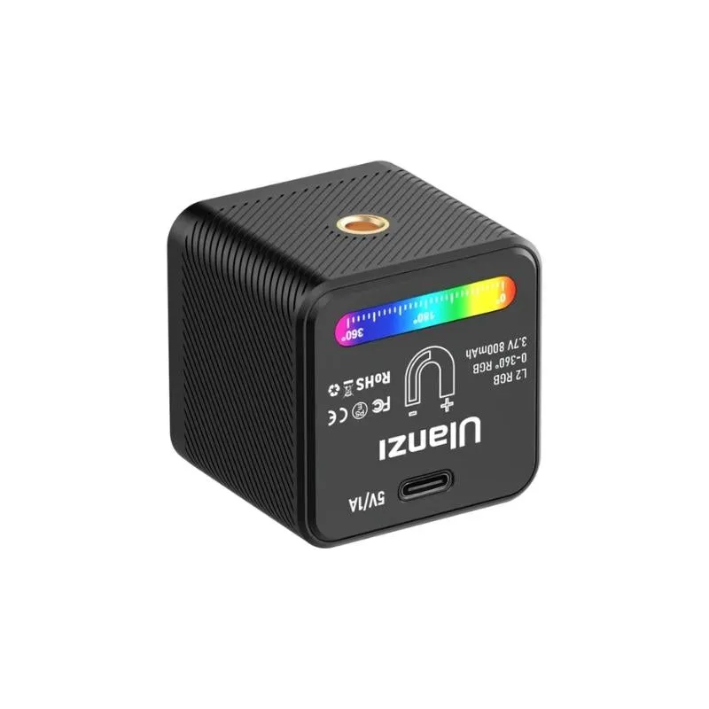 Ulanzi L2 RGB / Bi-Color COB Magnetic Mini Cube Video Light 800mAh with OLED Display, 1/4"-20 Screw Mount, Dual Cold Shoe for Vlog Vlogging Content Creation
