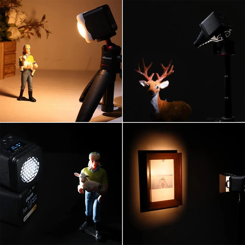 Ulanzi L2 RGB / Bi-Color COB Magnetic Mini Cube Video Light 800mAh with OLED Display, 1/4"-20 Screw Mount, Dual Cold Shoe for Vlog Vlogging Content Creation