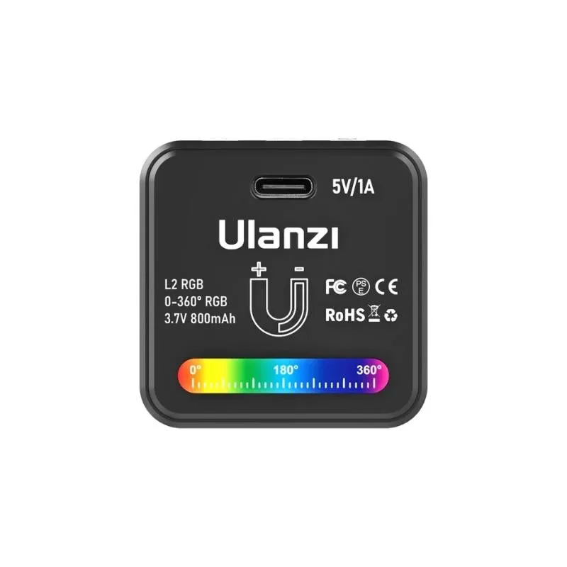 Ulanzi L2 RGB / Bi-Color COB Magnetic Mini Cube Video Light 800mAh with OLED Display, 1/4"-20 Screw Mount, Dual Cold Shoe for Vlog Vlogging Content Creation