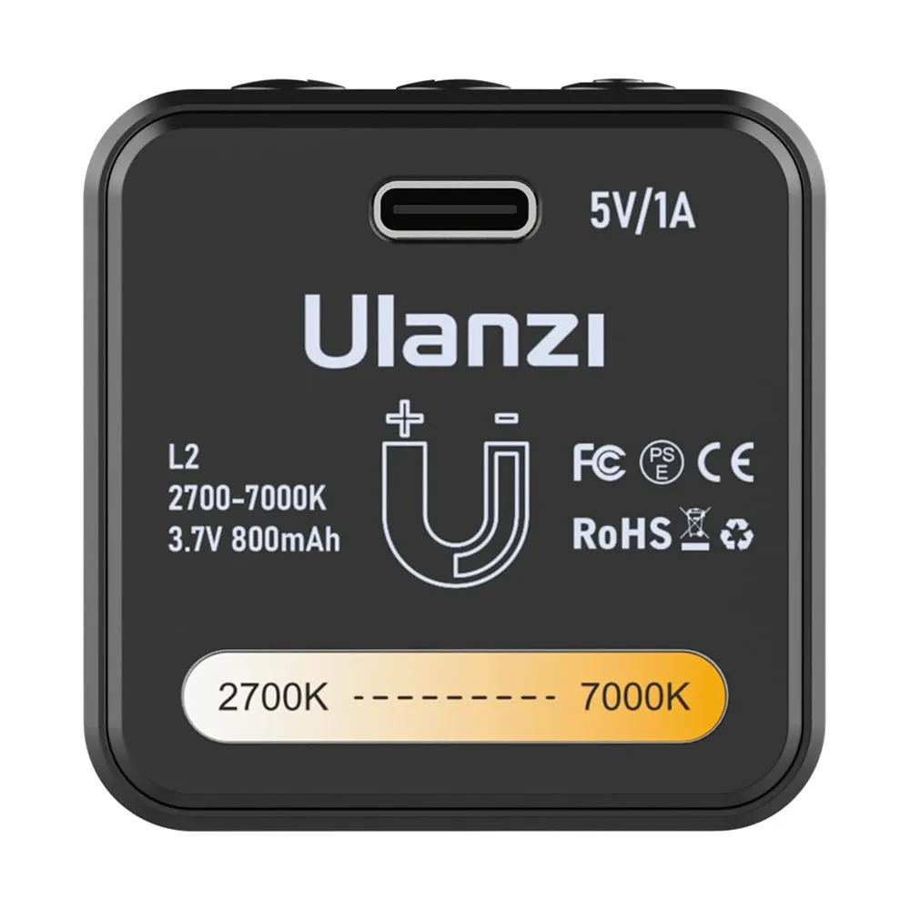 Ulanzi L2 RGB / Bi-Color COB Magnetic Mini Cube Video Light 800mAh with OLED Display, 1/4"-20 Screw Mount, Dual Cold Shoe for Vlog Vlogging Content Creation