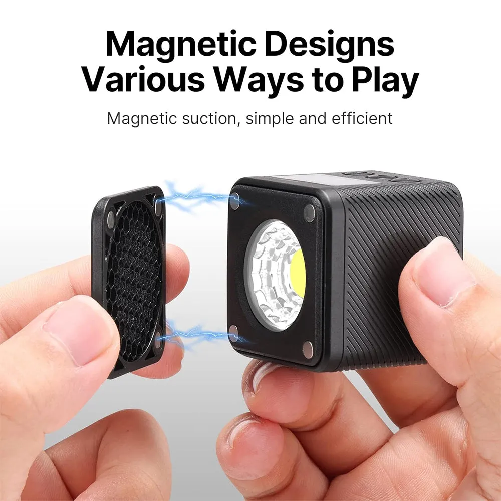 Ulanzi L2 RGB / Bi-Color COB Magnetic Mini Cube Video Light 800mAh with OLED Display, 1/4"-20 Screw Mount, Dual Cold Shoe for Vlog Vlogging Content Creation