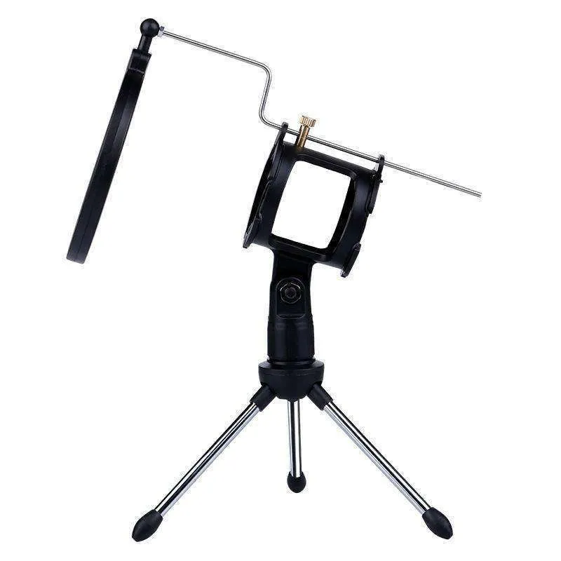 Universal Live Broadcast Bracket Tripod Holder with Anti-spray Net & Microphone Clip & Shockproof Clip, For iPhone, Galaxy, Sony, Lenovo, HTC, Huawei, and other Smartphones