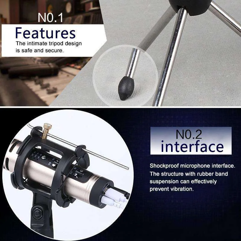 Universal Live Broadcast Bracket Tripod Holder with Anti-spray Net & Microphone Clip & Shockproof Clip, For iPhone, Galaxy, Sony, Lenovo, HTC, Huawei, and other Smartphones
