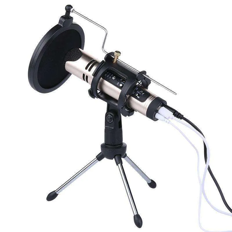 Universal Live Broadcast Bracket Tripod Holder with Anti-spray Net & Microphone Clip & Shockproof Clip, For iPhone, Galaxy, Sony, Lenovo, HTC, Huawei, and other Smartphones