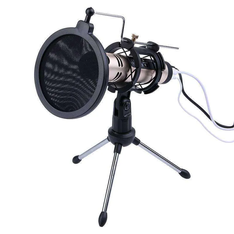 Universal Live Broadcast Bracket Tripod Holder with Anti-spray Net & Microphone Clip & Shockproof Clip, For iPhone, Galaxy, Sony, Lenovo, HTC, Huawei, and other Smartphones