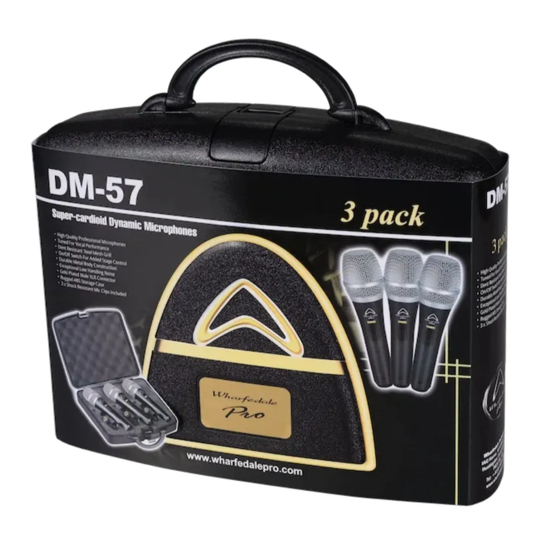 Wharfedale Pro DM57 (3 Mic Pack) Super-cardioid Dynamic Vocal Microphone - Brand New