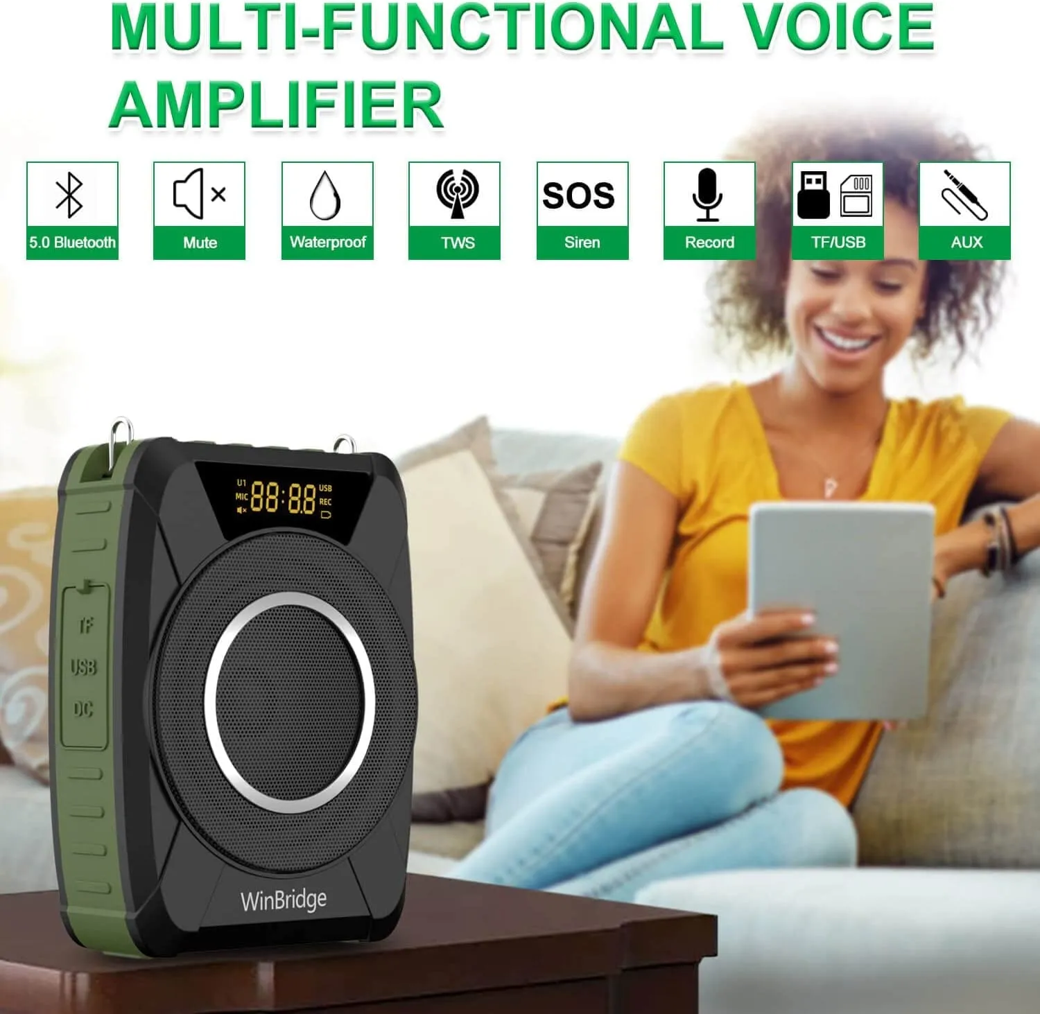 Winbridge Bluetooth 5.0 Voice Amplifier with Wireless Mic Headset, Waterproof Personal Microphone Wireless Voice Amplifier,