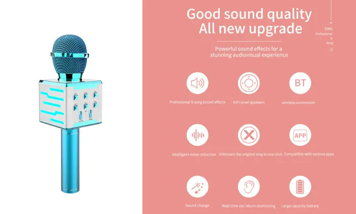 Wireless Microphone For Singing Recording - Blue
