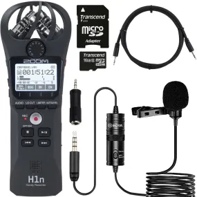 Zoom H1n 2-Input / 2-Track Digital Recorder with Built In Mic   BY-M1 Omnidirectional Lavalier Microphone Kit