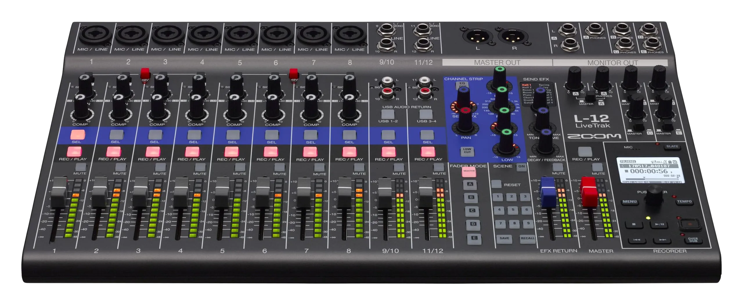 Zoom LiveTrak L-12 Digital Mixer & Multitrack Recorder, for Music, Podcasting, and More, 12-Input/ 14-Channel SD Recorder, 14-in/4-out USB Audio Interface, 5 Powered Headphone Outputs