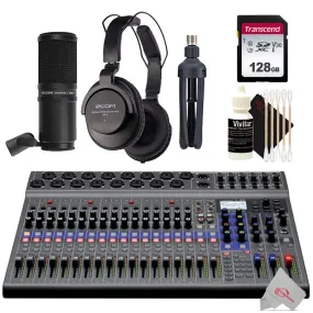 Zoom LiveTrak L-20 - 20-Input Digital Mixer & Multitrack Recorder   128GB Memory Card   Zoom ZDM-1 Podcast Mic Pack Accessory Bundle   3pc Cleaning Kit