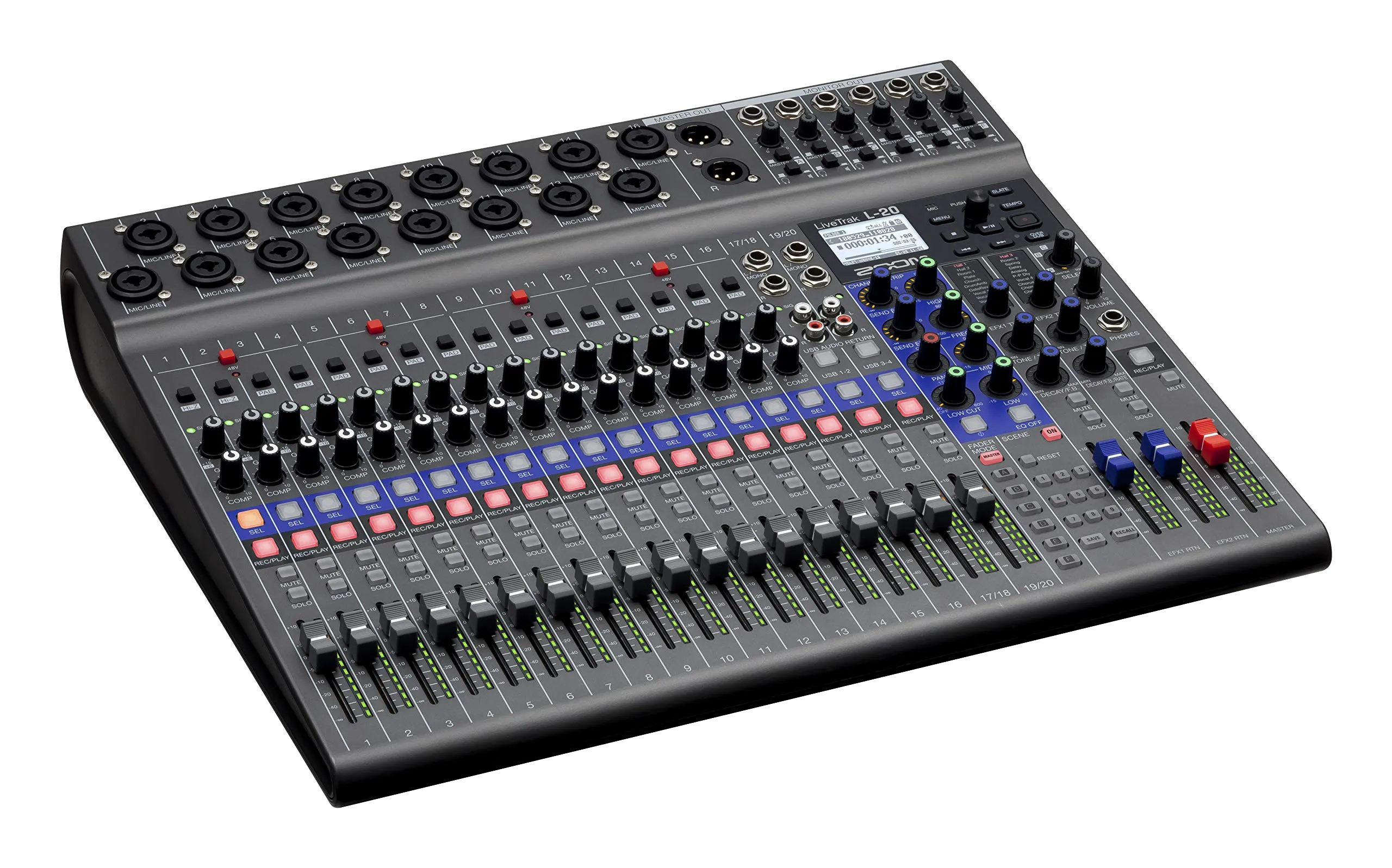 Zoom LiveTrak L-20 Digital Mixer & Multitrack Recorder, 20-Input/ 22-Channel SD Card Recorder, 22-in/4-out USB Audio Interface, 6 Customizable Outputs, Wireless iOS Control