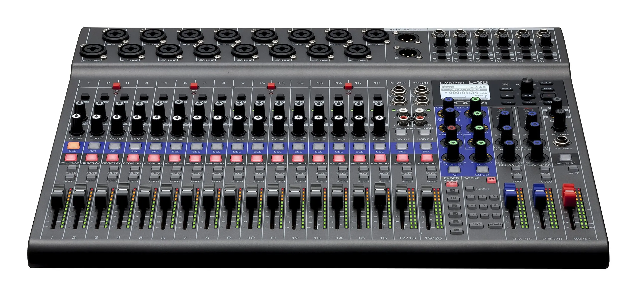 Zoom LiveTrak L-20 Digital Mixer & Multitrack Recorder, 20-Input/ 22-Channel SD Card Recorder, 22-in/4-out USB Audio Interface, 6 Customizable Outputs, Wireless iOS Control
