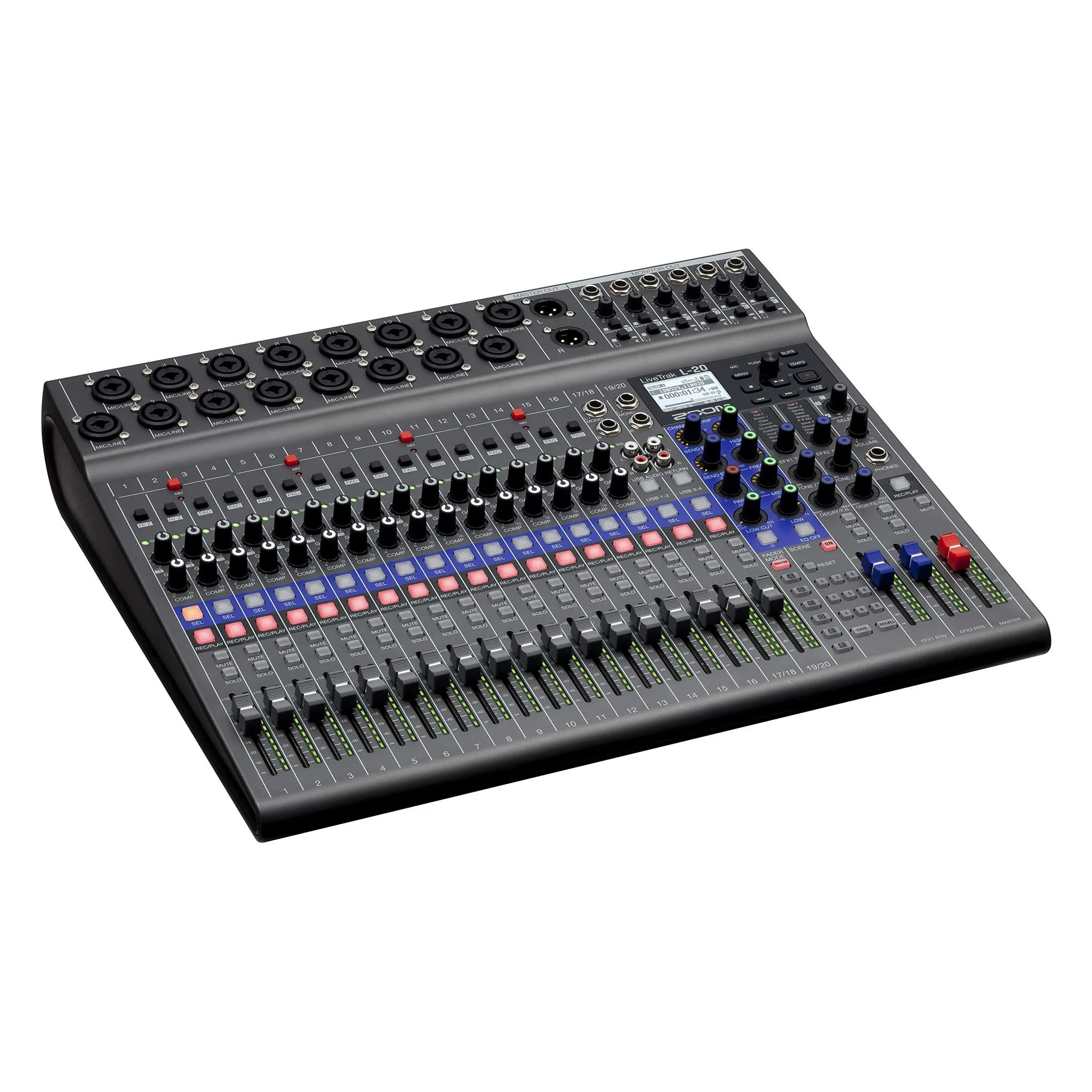 Zoom LiveTrak L-20 Digital Mixer & Multitrack Recorder, 20-Input/ 22-Channel SD Card Recorder, 22-in/4-out USB Audio Interface, 6 Customizable Outputs, Wireless iOS Control