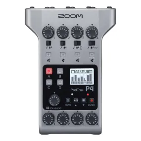 Zoom PodTrak P4 Podcast Recorder, Battery Powered, 4 Microphone Inputs, 4 Headphone Outputs, Phone and USB Input for Remote Interviews, Sound Pads, 2-In/2-Out Audio Interface