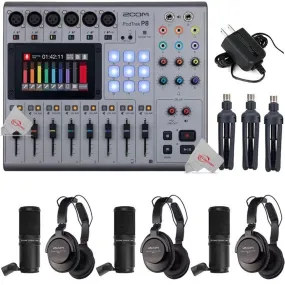 Zoom PodTrak P8 Portable Multitrack Podcast Recorder   Three Zoom ZDM-1 Podcast Mic Pack Accessory Bundle