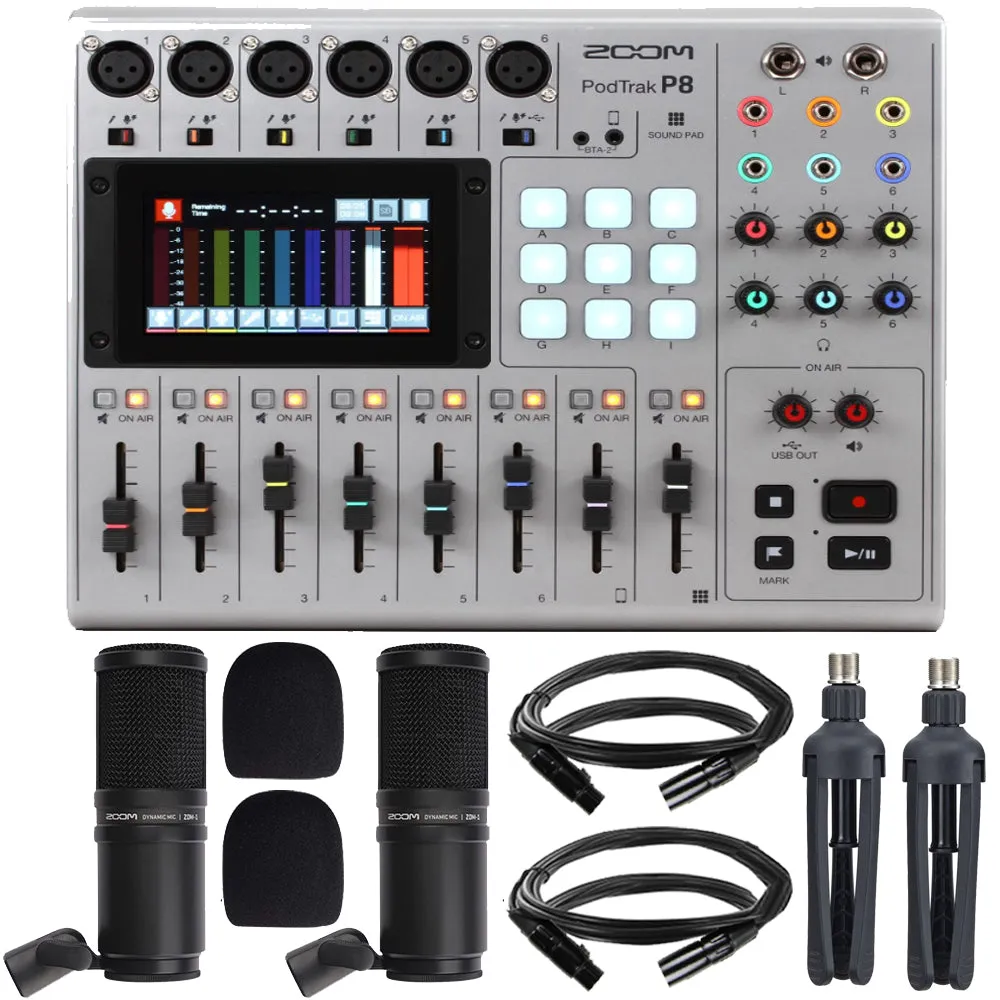 Zoom PodTrak P8 Portable Multitrack Podcast Recorder   Zoom ZDM-1 Dynamic Microphone Kit